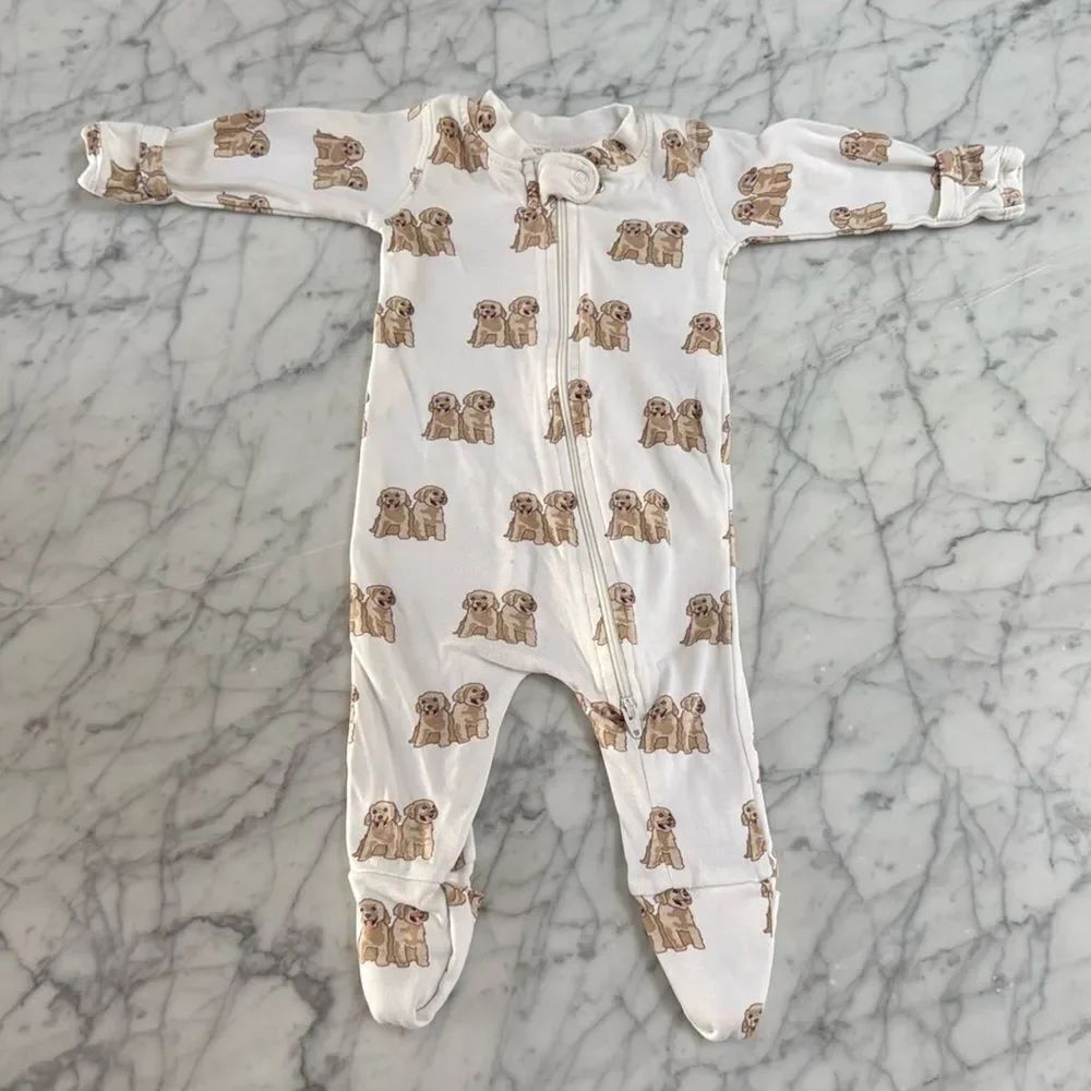 Monica & Andy Romper Double the Trouble Golden Retriever Sleeper Sz 0-3 Mo